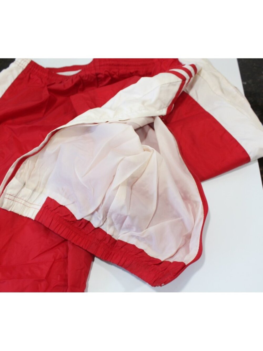 Vintage adidas Warm Up Jacket & Pants Red White Nylon Mock Neck Zip Front Large - Picture 12 of 16